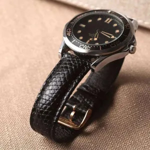 Handmade Lizard Leather Strap – 18MM, 20MM, 22MM Black Vintage Style