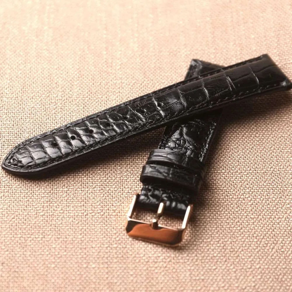 Handmade Lizard Leather Strap – 18MM, 20MM, 22MM Black Vintage Style