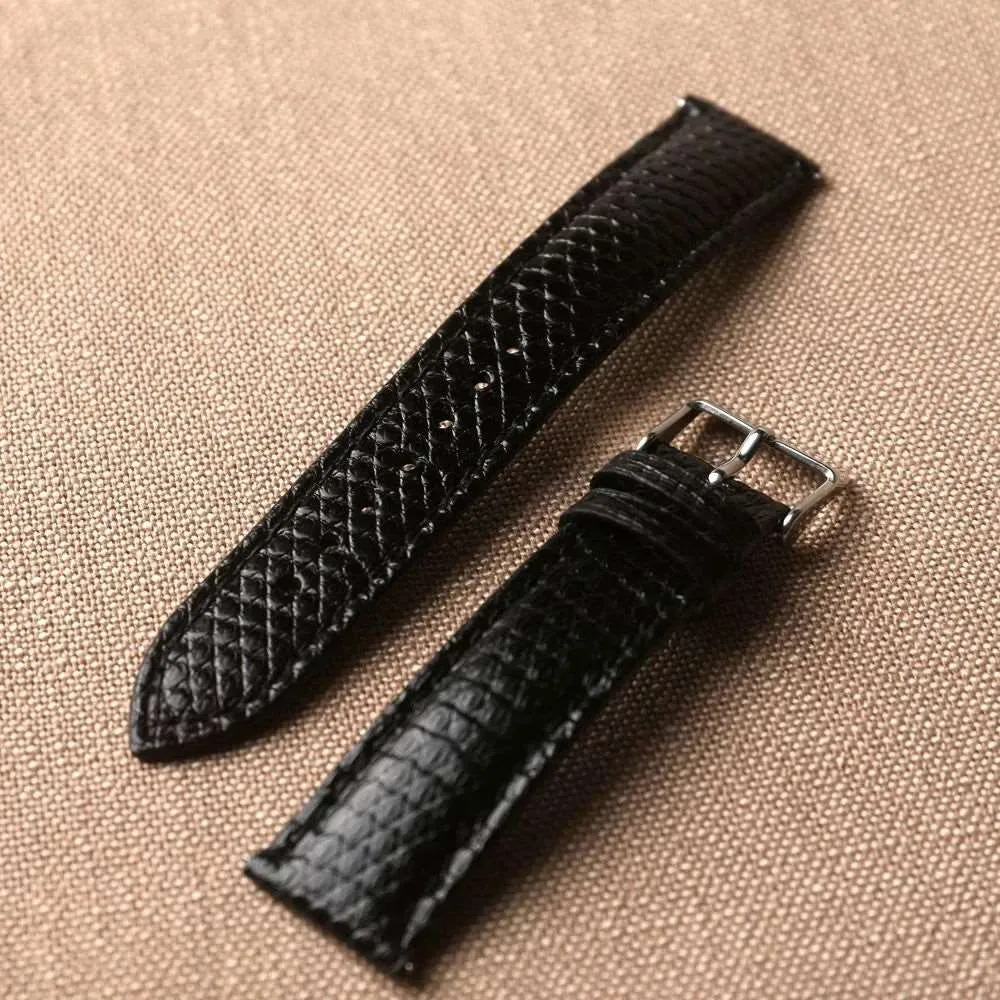 Handmade Lizard Leather Strap – 18MM, 20MM, 22MM Black Vintage Style
