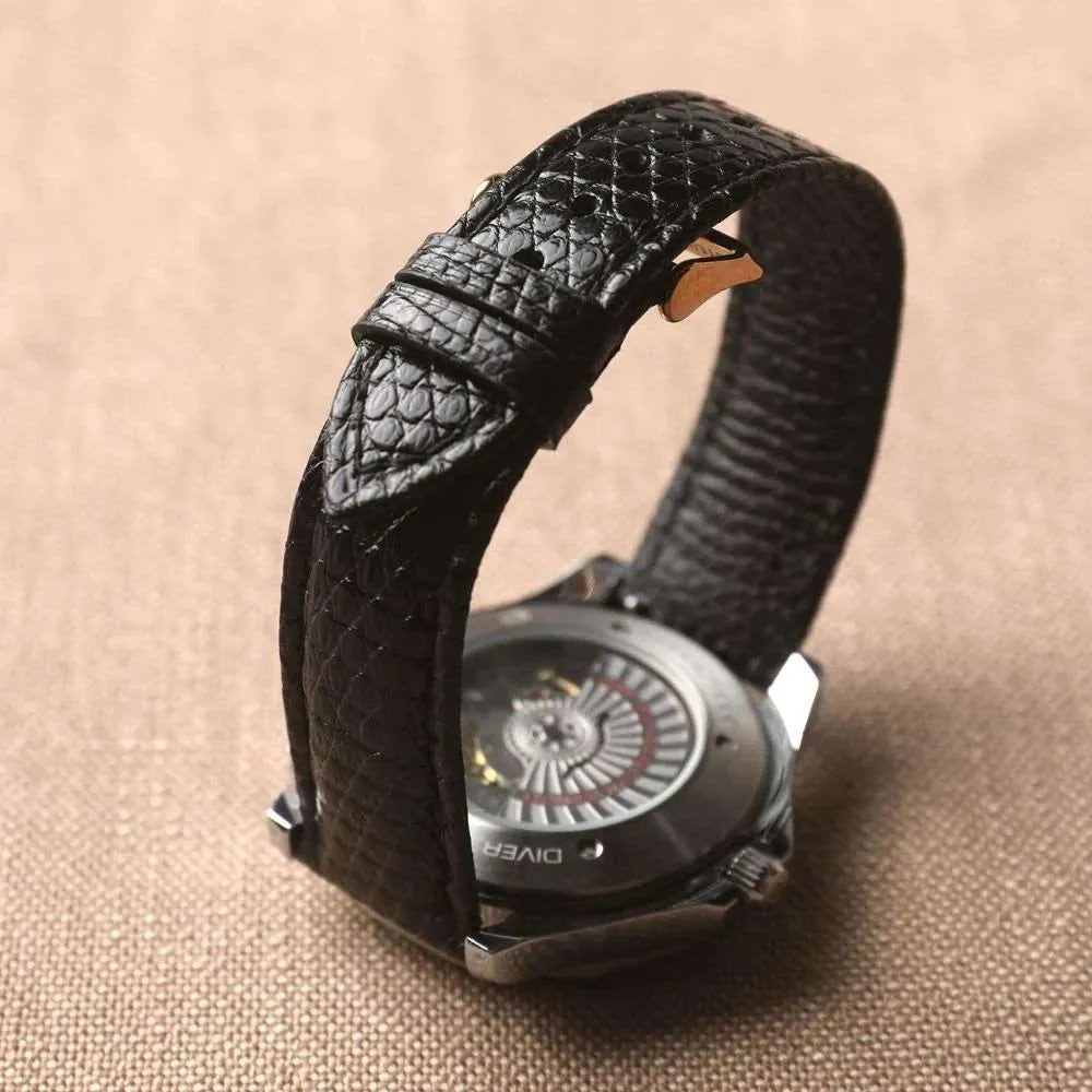 Handmade Lizard Leather Strap – 18MM, 20MM, 22MM Black Vintage Style