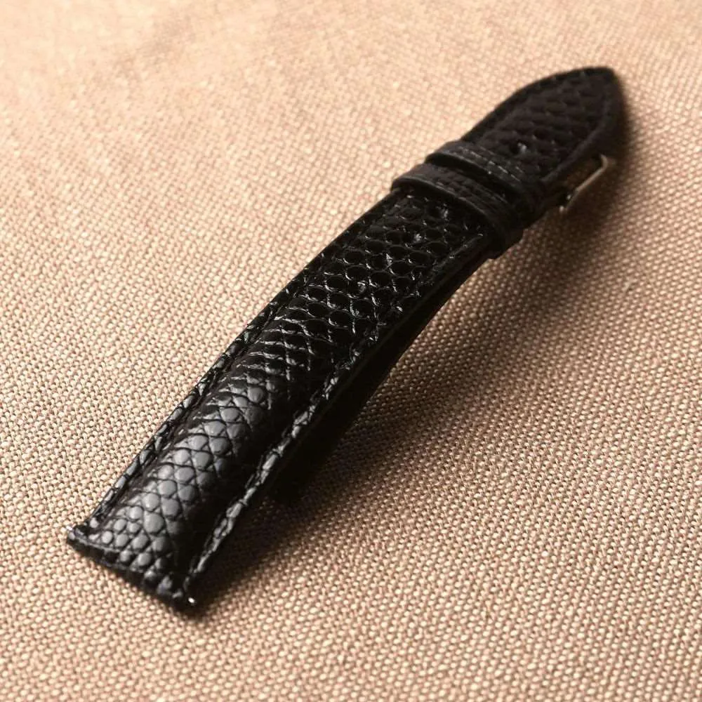 Handmade Lizard Leather Strap – 18MM, 20MM, 22MM Black Vintage Style