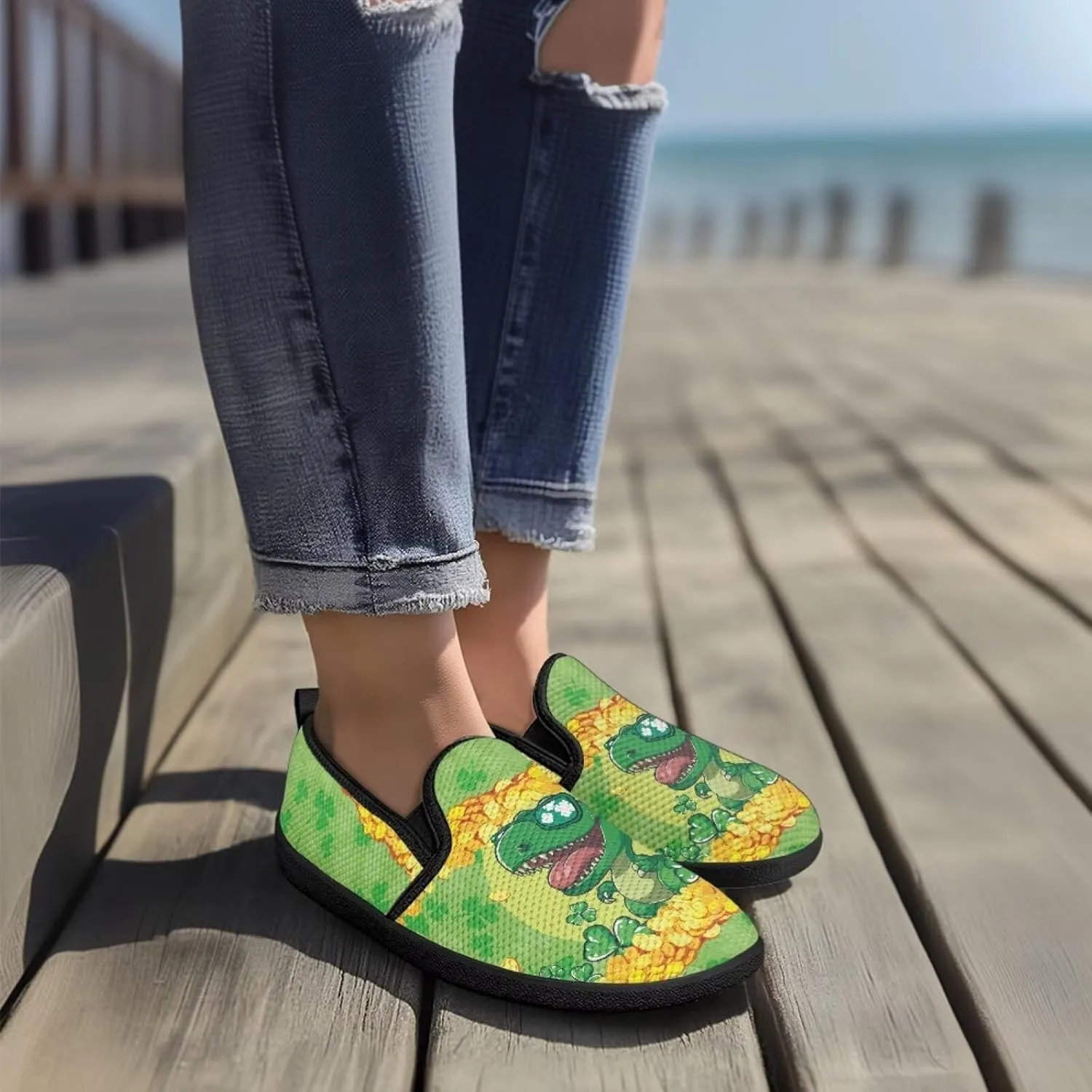 Holiday Dress Walking Shoes Comfy Casual Slip On Women Fashion Sneakers Stretch Mesh Quick - Fit Flat Zero Drops Lightweight Size 5.5-10.5