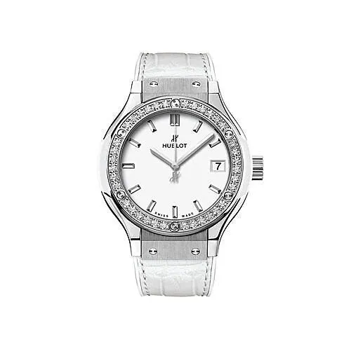 Hublot Classic Fusion Mat White Dial Ladies White Diamonds Watch 581.NE.2010.LR.1204