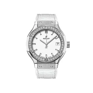Hublot Classic Fusion Mat White Dial Ladies White Diamonds Watch 581.NE.2010.LR.1204