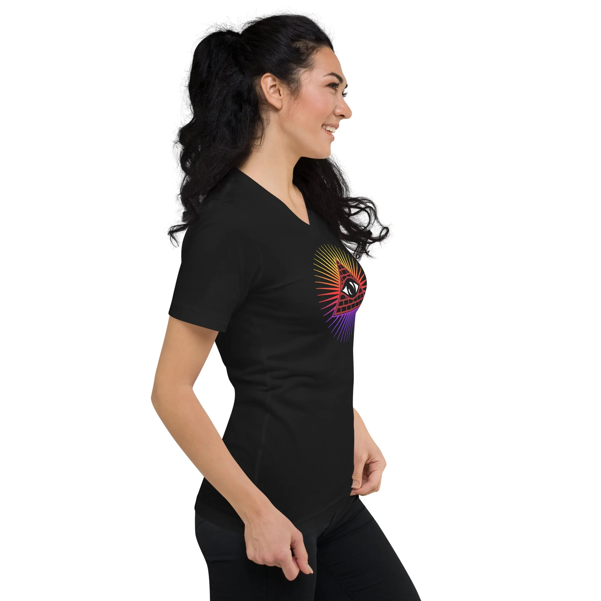 Illuminati All Seeing Psychic Eye Color Aura Women’s Short Sleeve V-Neck T-Shirt