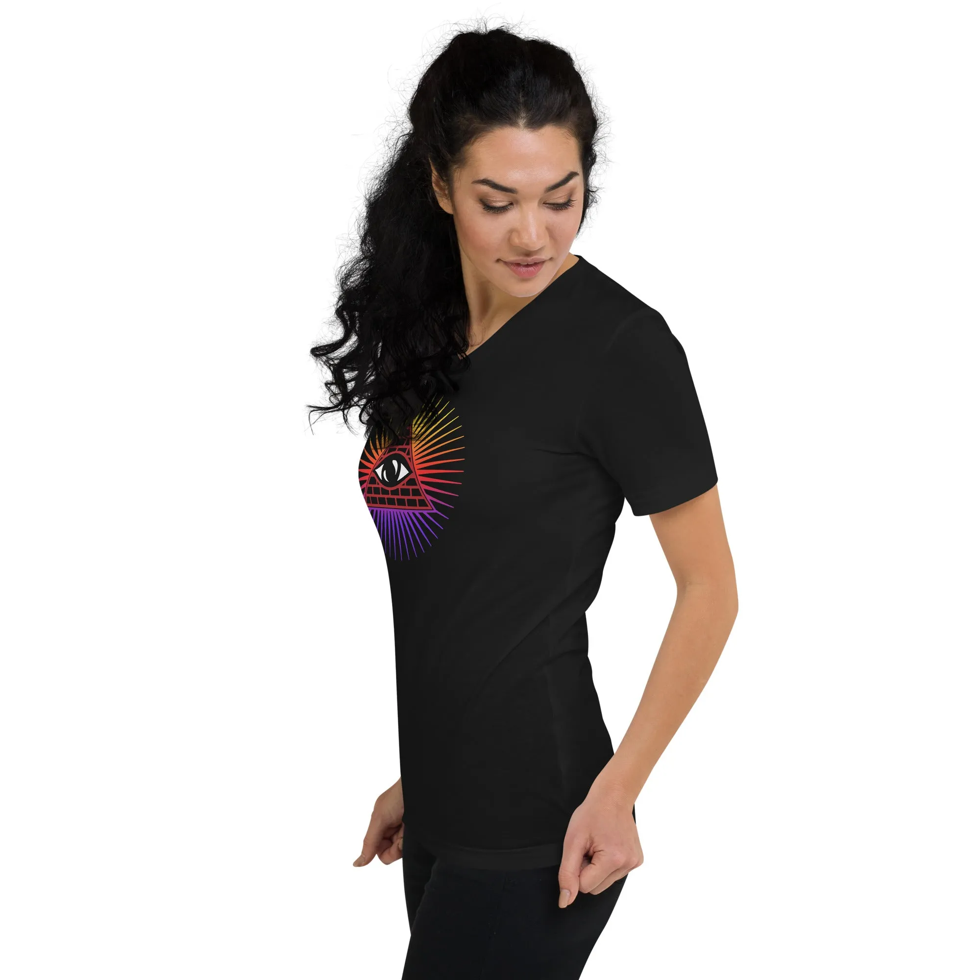 Illuminati All Seeing Psychic Eye Color Aura Women’s Short Sleeve V-Neck T-Shirt