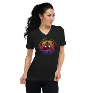 Illuminati All Seeing Psychic Eye Color Aura Women’s Short Sleeve V-Neck T-Shirt
