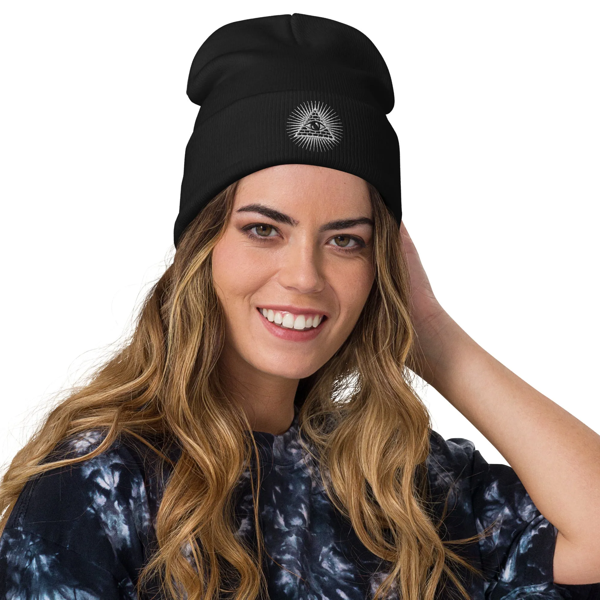 Illuminati All Seeing Psychic Eye Embroidered Cuff Beanie