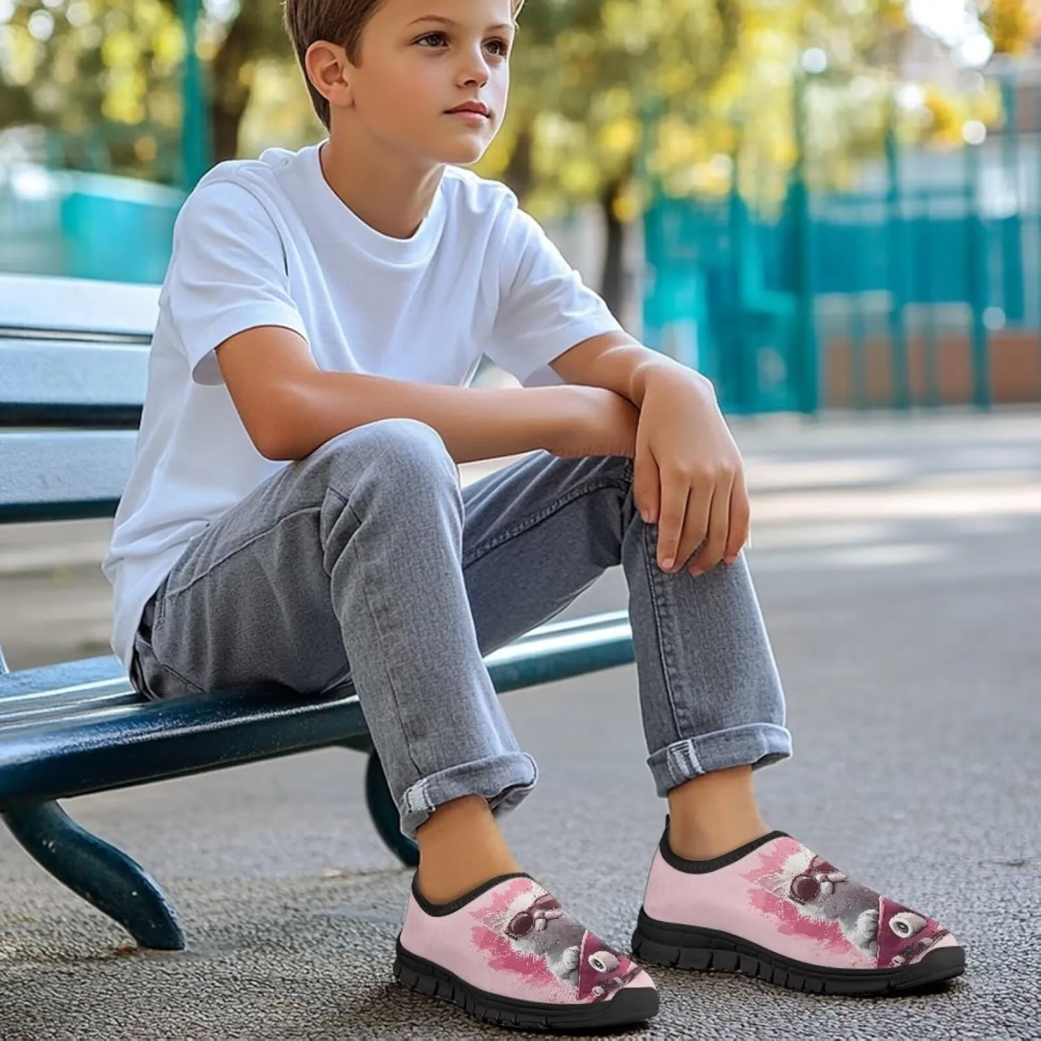Kids Shoes Boys Girls Slip On Walking Tennis Shoes Soft Loafers Non Slip Lightweight Casual Athletic Sneaker Black Sole Size 11-15