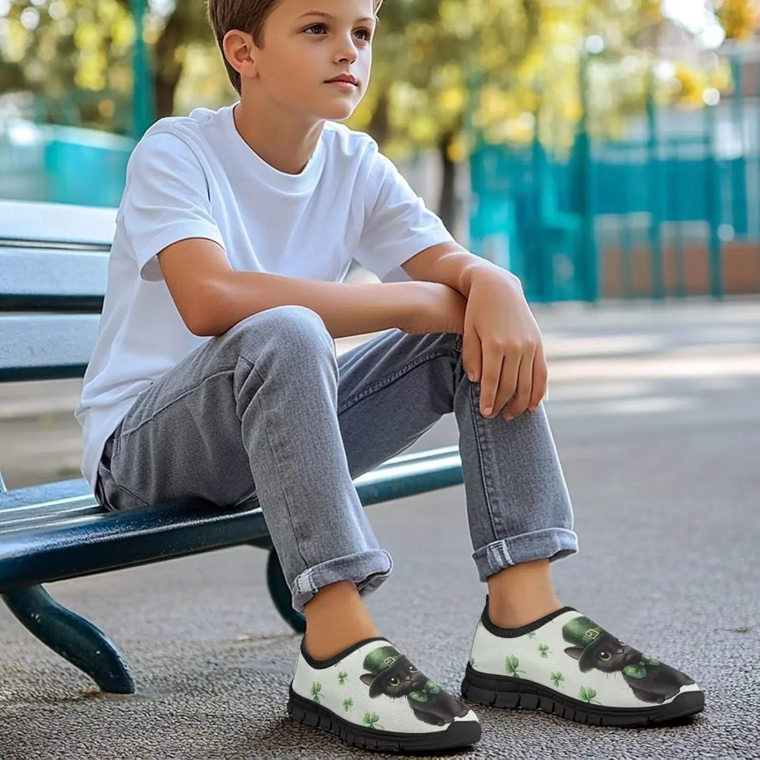 Kids Shoes Boys Girls Slip On Walking Tennis Shoes Soft Loafers Non Slip Lightweight Casual Athletic Sneaker Black Sole Size 11-15