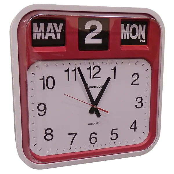 Large square calendar clock - red