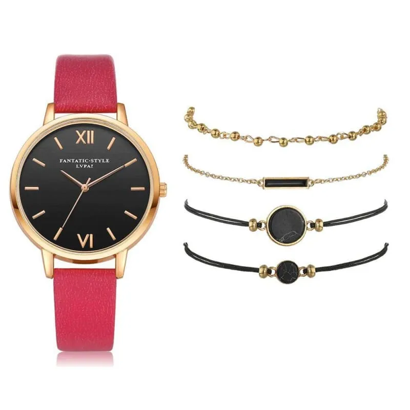 Leather Band Quartz Watch For Women