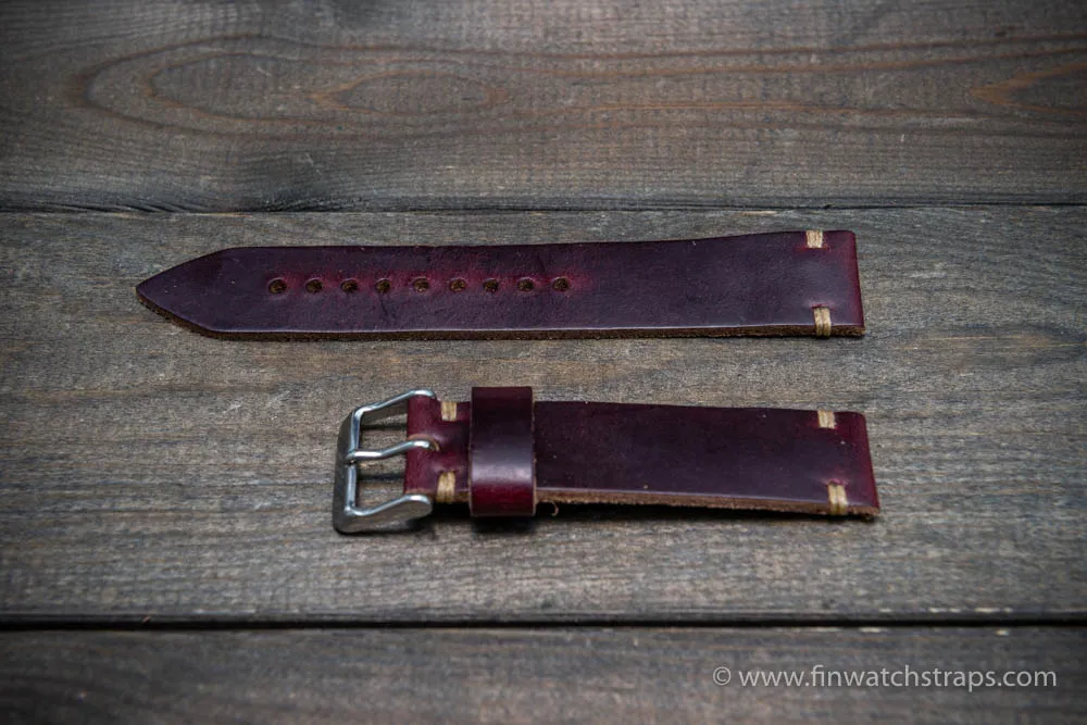 Leather watch strap, Horween Burgundy Chromexcel.  Handmade in Finland. 16-26 mm.