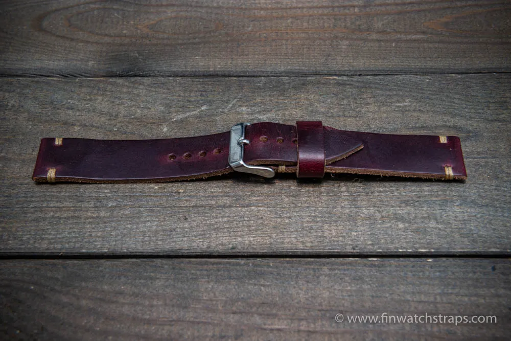 Leather watch strap, Horween Burgundy Chromexcel.  Handmade in Finland. 16-26 mm.