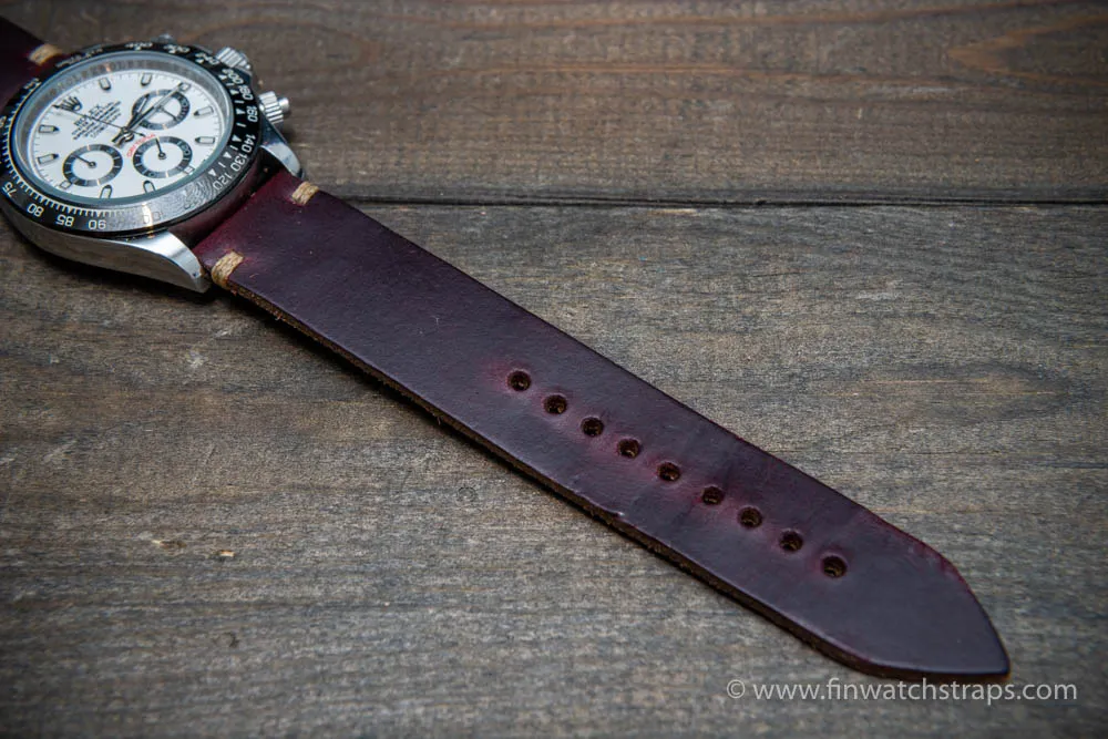 Leather watch strap, Horween Burgundy Chromexcel.  Handmade in Finland. 16-26 mm.