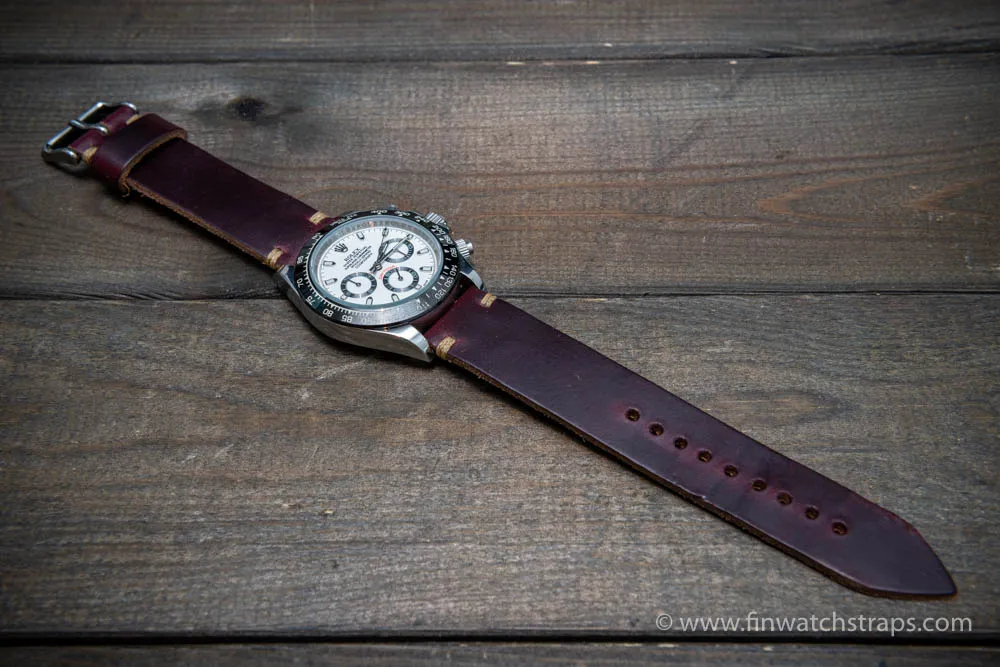 Leather watch strap, Horween Burgundy Chromexcel.  Handmade in Finland. 16-26 mm.