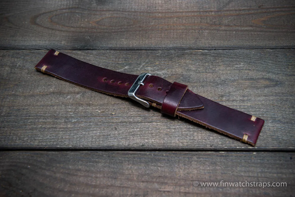 Leather watch strap, Horween Burgundy Chromexcel.  Handmade in Finland. 16-26 mm.