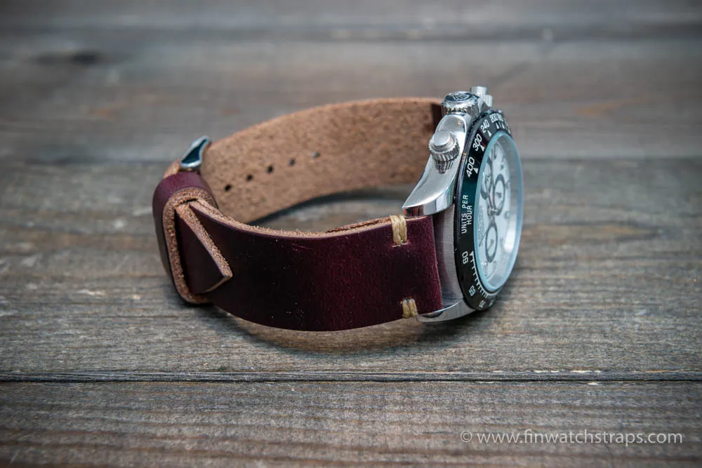 Leather watch strap, Horween Burgundy Chromexcel.  Handmade in Finland. 16-26 mm.