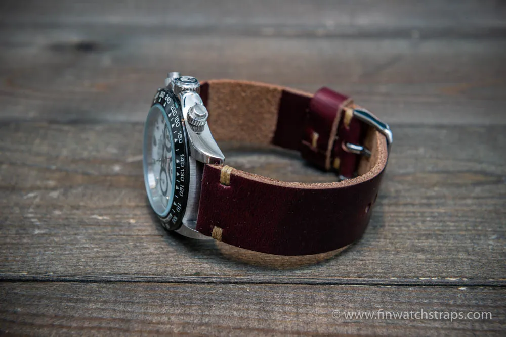 Leather watch strap, Horween Burgundy Chromexcel.  Handmade in Finland. 16-26 mm.