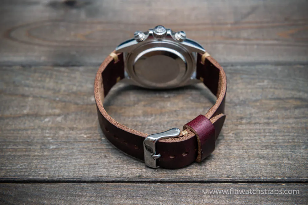 Leather watch strap, Horween Burgundy Chromexcel.  Handmade in Finland. 16-26 mm.