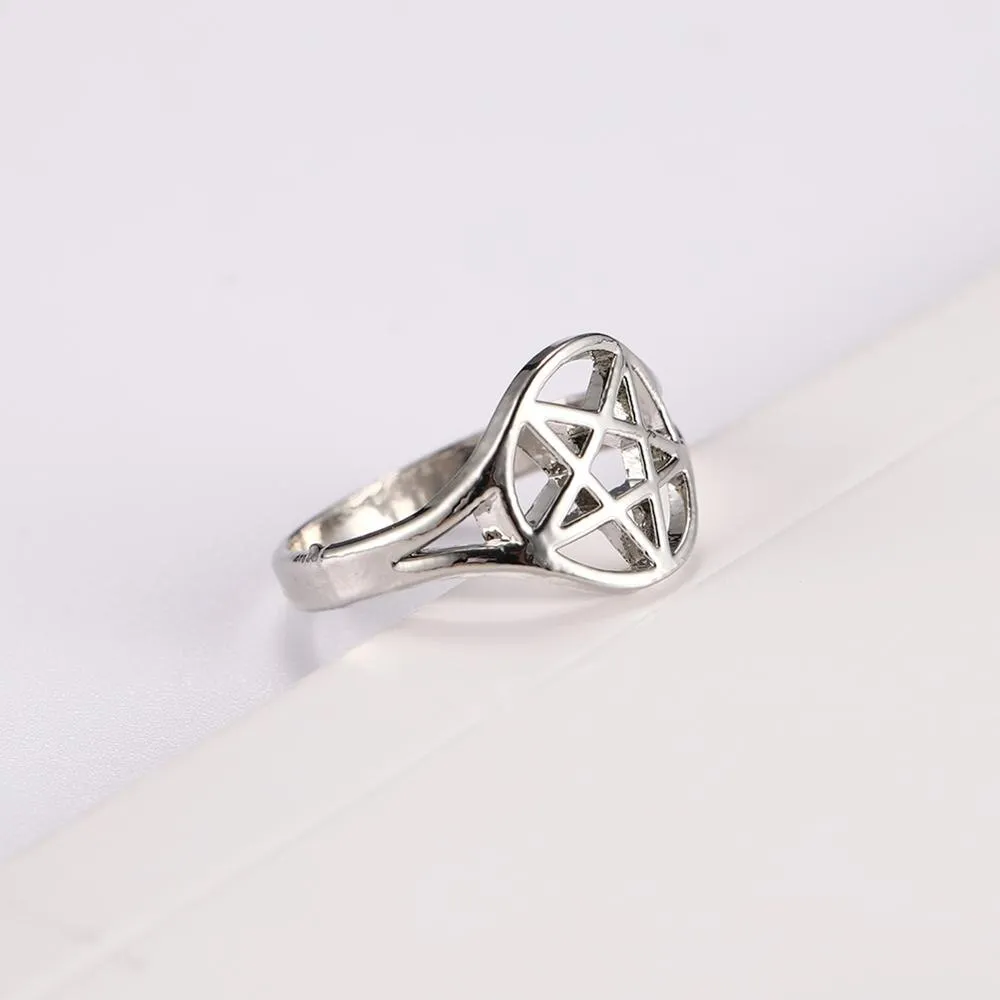 Lemegeton Supernatural Pentacle Pentagram Ring for Women Girls Star Goat Pentagram Rings Jewelry