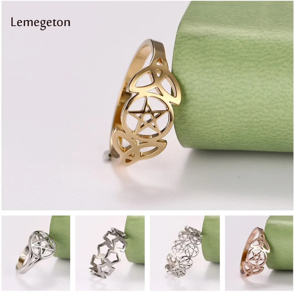 Lemegeton Supernatural Pentacle Pentagram Ring for Women Girls Star Goat Pentagram Rings Jewelry