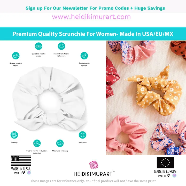 Light Pink Tropical Scrunchie, Hawaiian Style Tropical Leaves Print Hair Tie Accessories - Made in  USA/EU