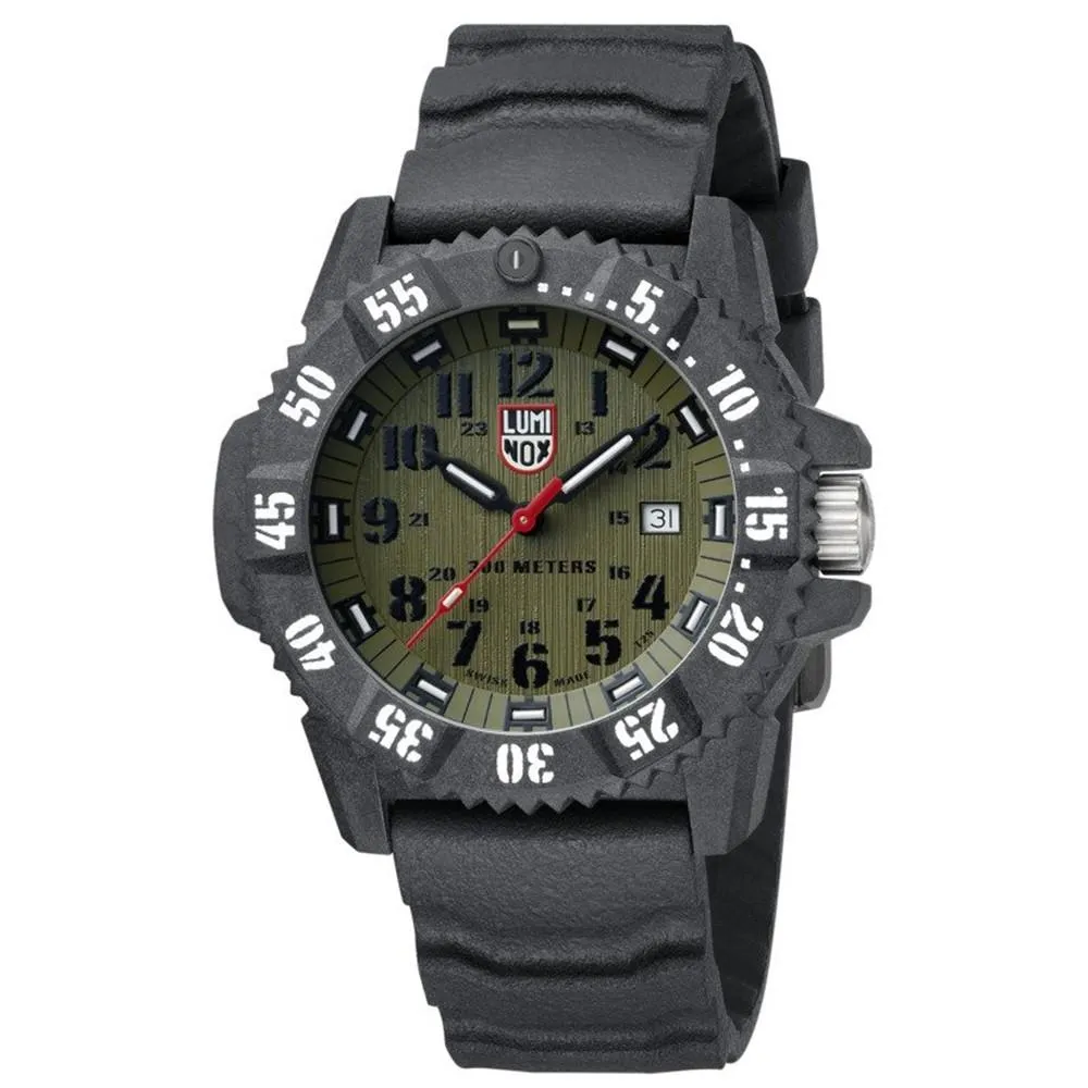 Luminox Men's Master Carbon Seal 3800 Series Gray Rubber Strap Green Dial Quartz Analog Watch - XS.3813.L