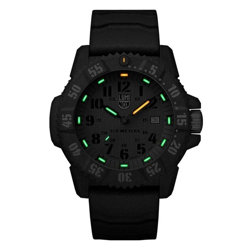 Luminox Men's Master Carbon Seal 3800 Series Gray Rubber Strap Green Dial Quartz Analog Watch - XS.3813.L