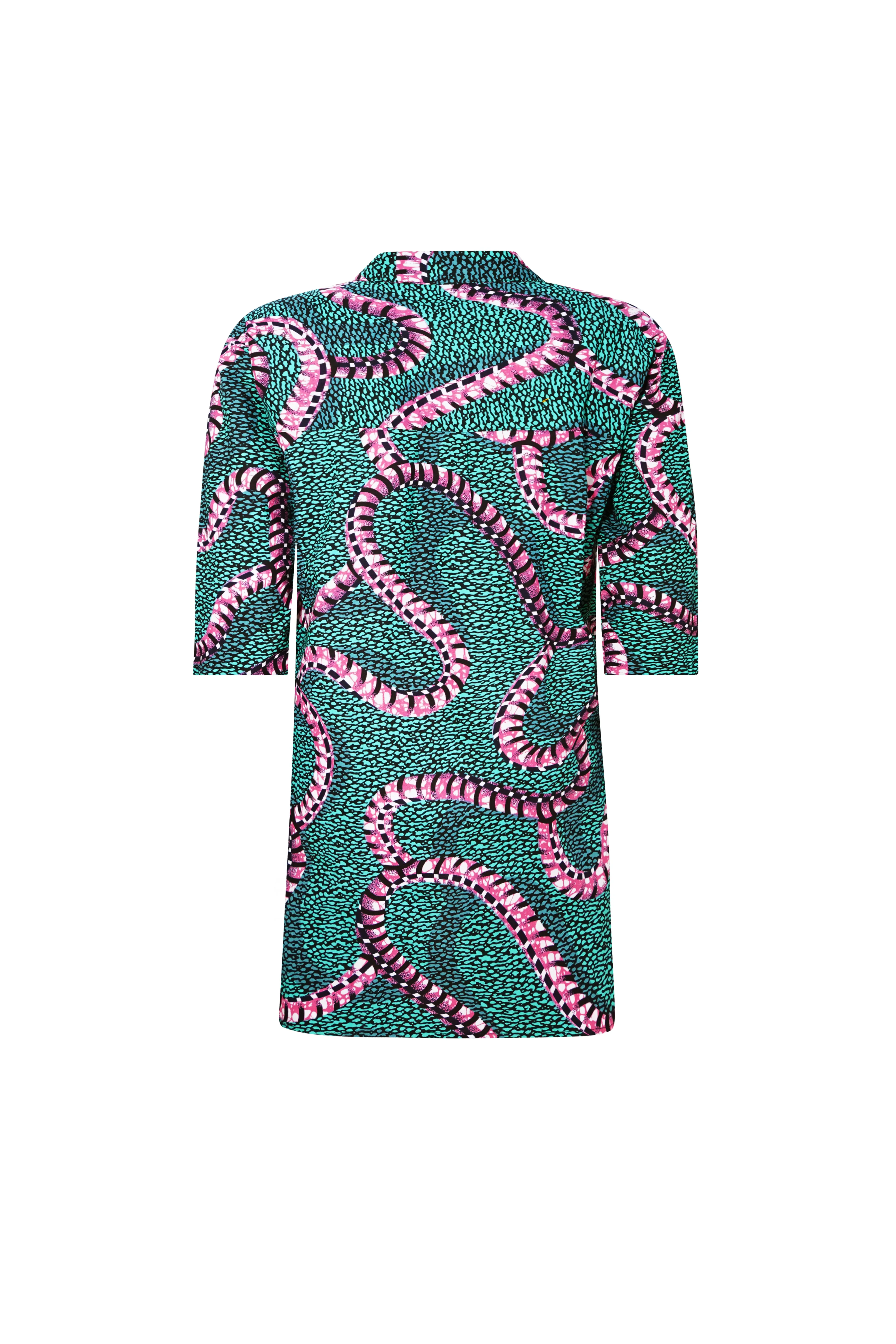 Makini Oversized Shirt - Turquoise and Pink African Ankara Wax Cotton Print
