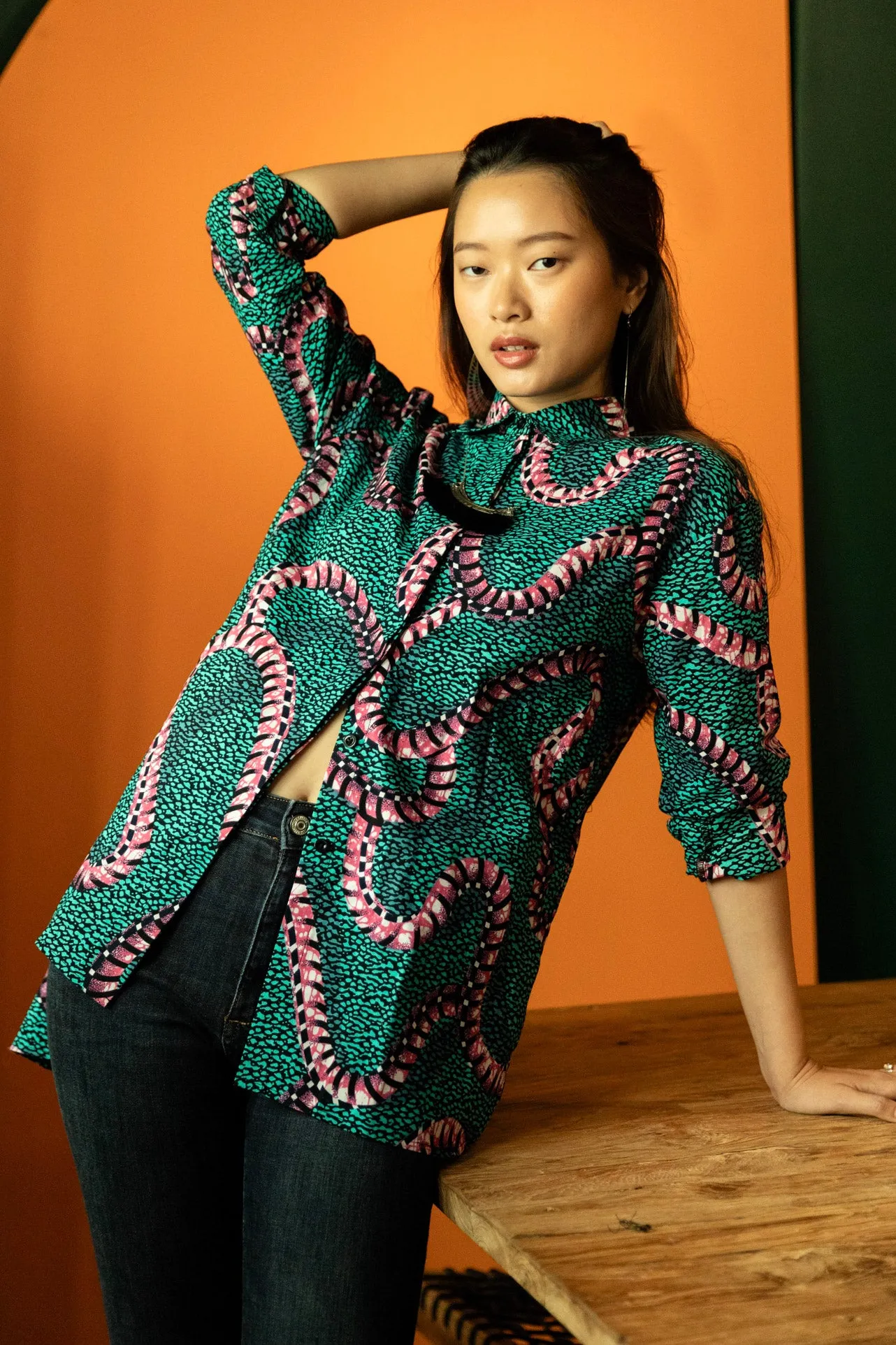 Makini Oversized Shirt - Turquoise and Pink African Ankara Wax Cotton Print
