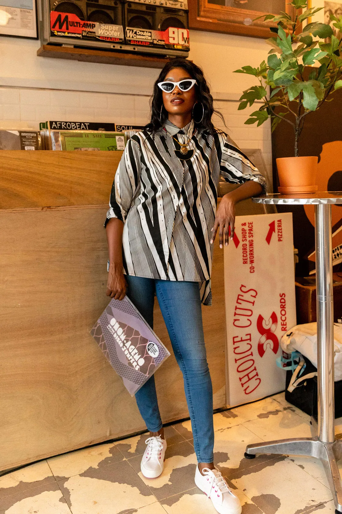 Makini Oversized Shirt - White and Black African Ankara Wax Cotton Print