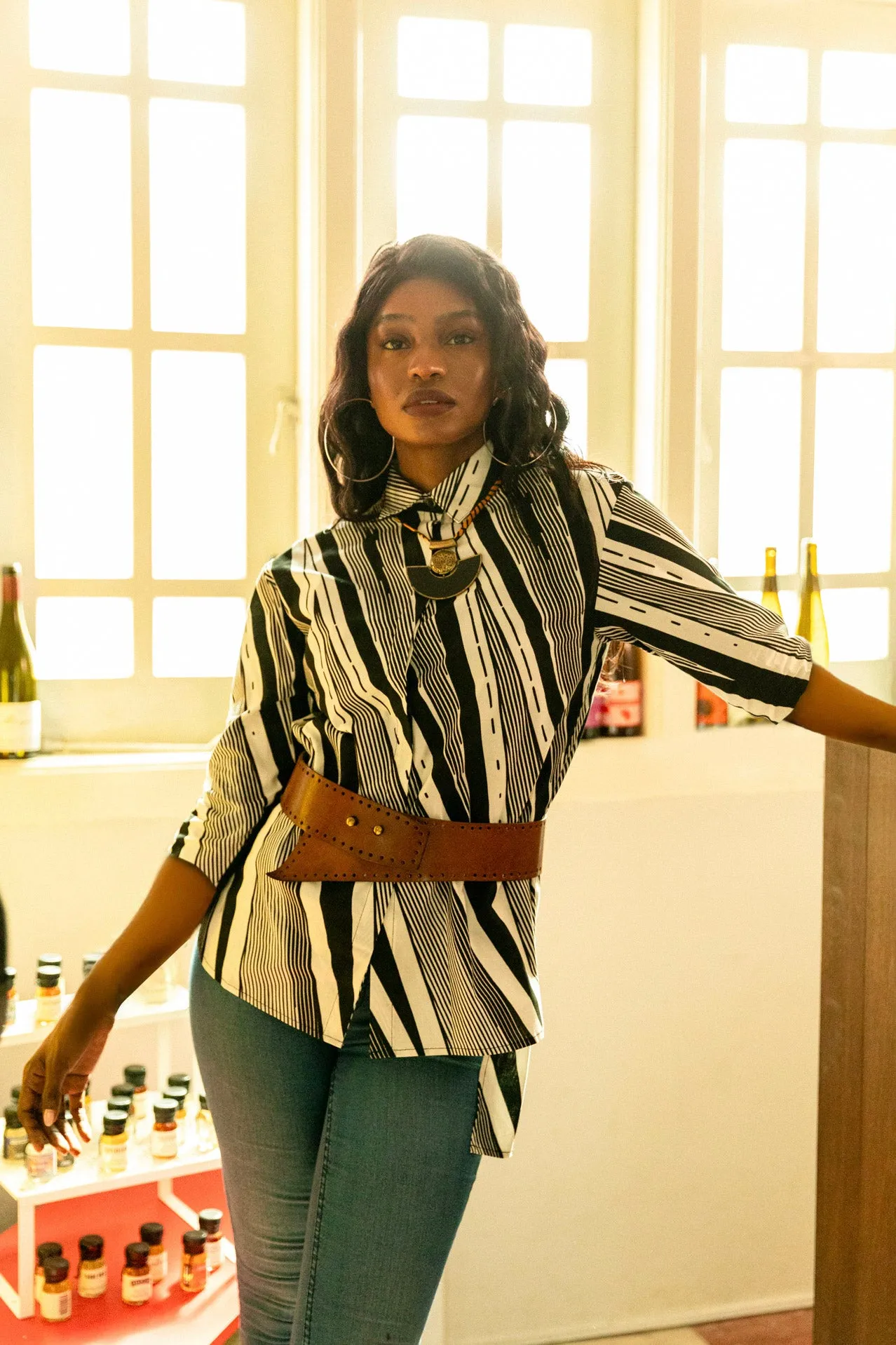 Makini Oversized Shirt - White and Black African Ankara Wax Cotton Print