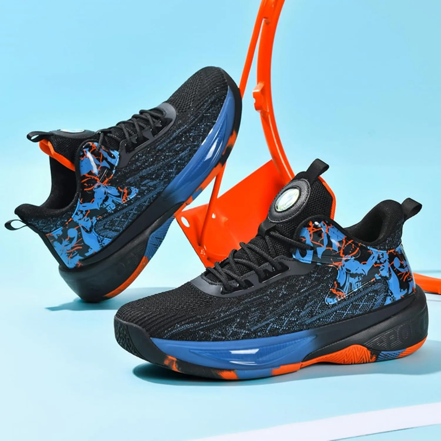 Mens Fashion Mid Top Breathable Mesh Lace Up Basketball Shoes Lightweight Non Slip Sport Sneakers for Walking Running Tennis Volleyball