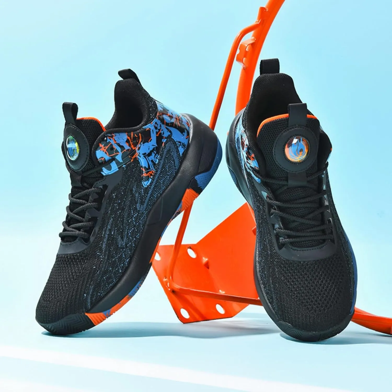 Mens Fashion Mid Top Breathable Mesh Lace Up Basketball Shoes Lightweight Non Slip Sport Sneakers for Walking Running Tennis Volleyball