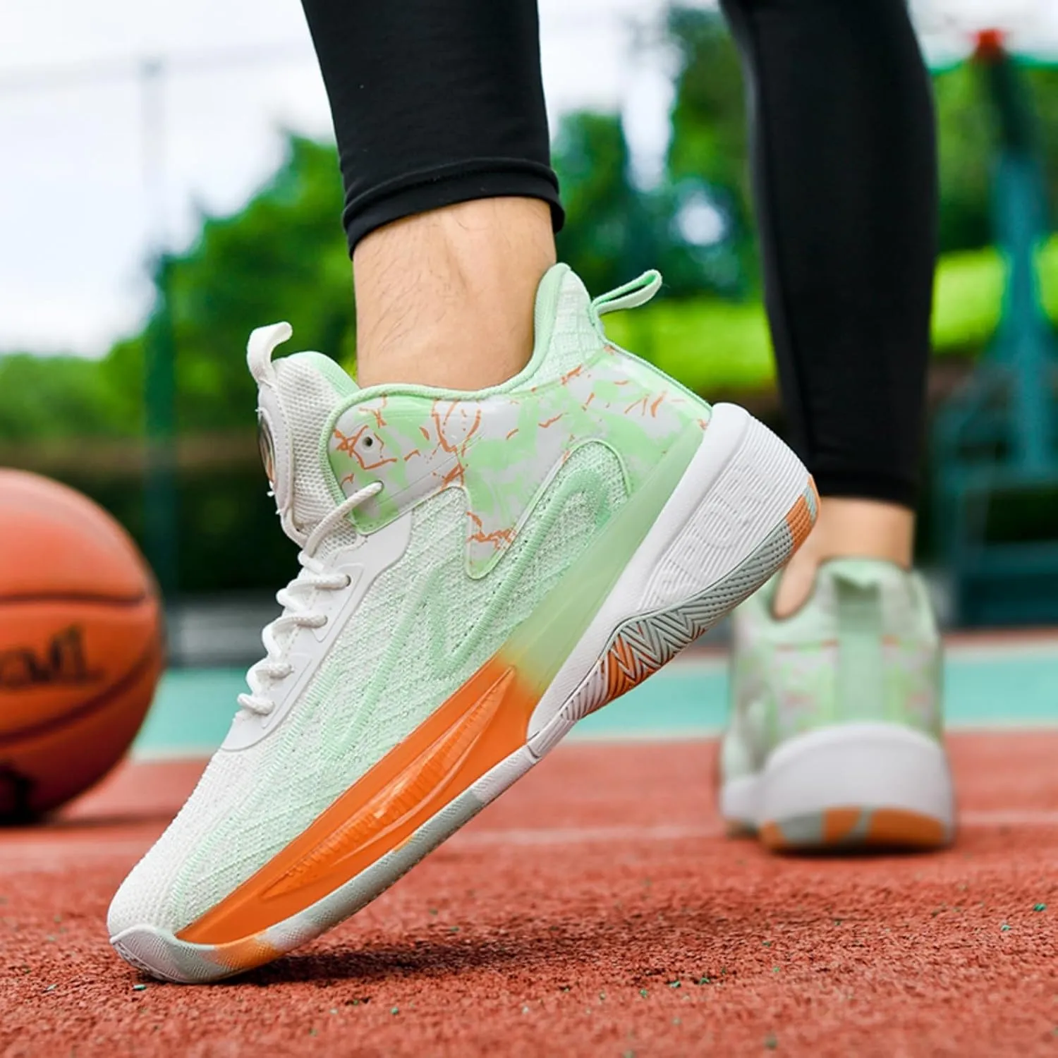 Mens Fashion Mid Top Breathable Mesh Lace Up Basketball Shoes Lightweight Non Slip Sport Sneakers for Walking Running Tennis Volleyball