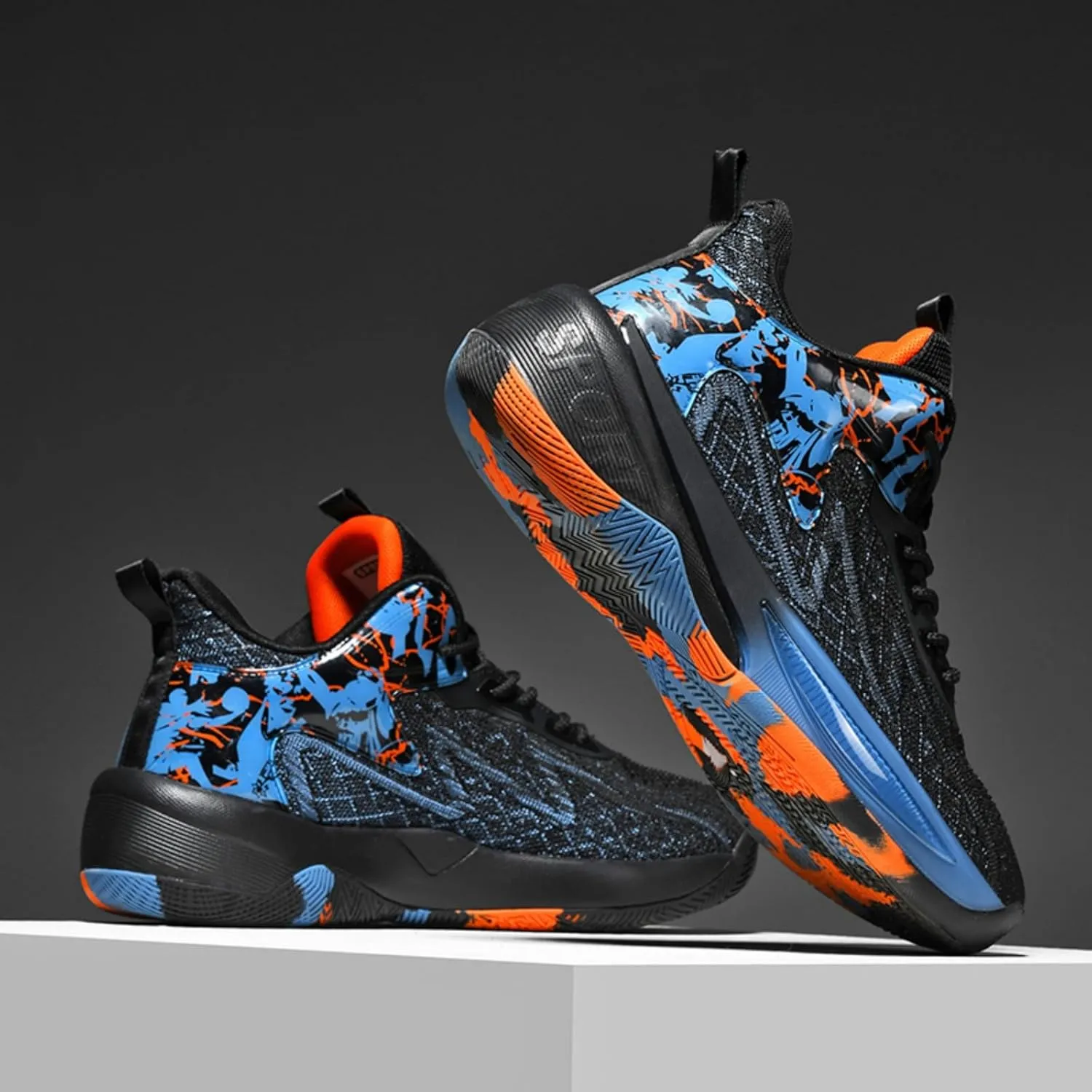 Mens Fashion Mid Top Breathable Mesh Lace Up Basketball Shoes Lightweight Non Slip Sport Sneakers for Walking Running Tennis Volleyball