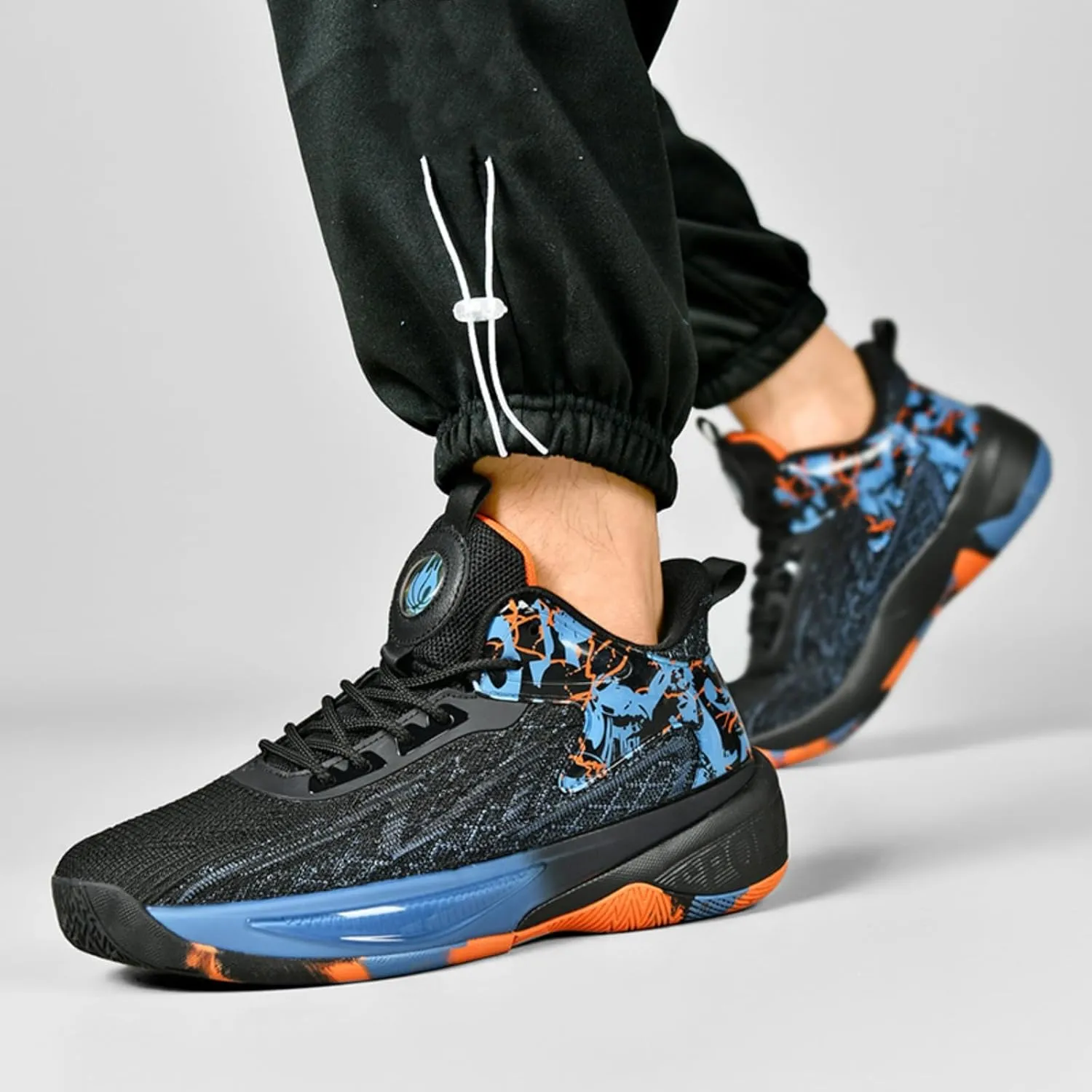 Mens Fashion Mid Top Breathable Mesh Lace Up Basketball Shoes Lightweight Non Slip Sport Sneakers for Walking Running Tennis Volleyball