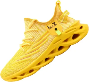 Mens Running Walking Tennis Shoes Mens Casual Fashion Gym Hiking Shoes for Men Sneakers Work Breathable Comfortable Lightweight Shoes Yellow Size 12