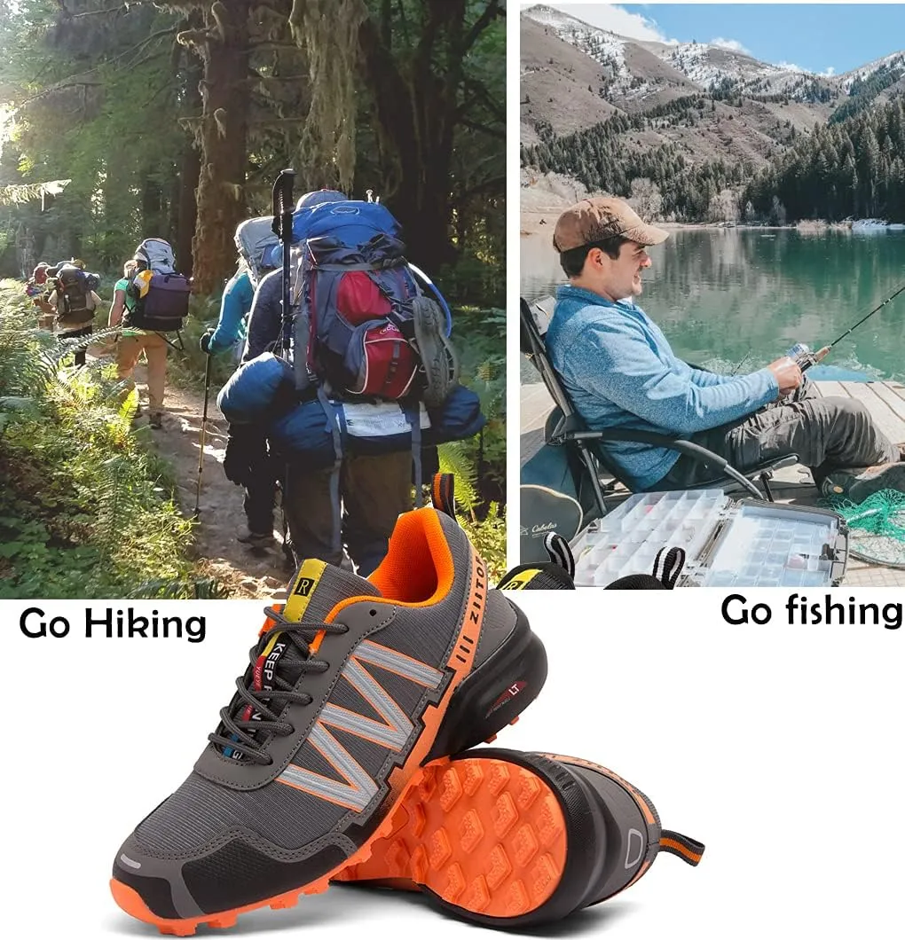 Men's Trail Running Shoes Waterproof Hiking Shoes Cushioning Outdoor Walking Sneakers All Terrain Trekking Rugged Trail