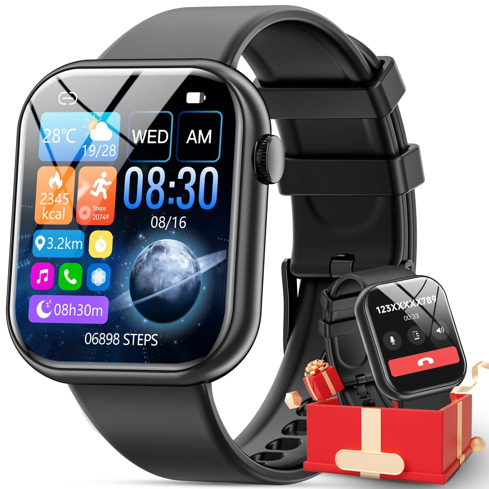 Mingdaln 2024 New 1.85-inch Men Women's Smartwatch with Answer/Make Calls/100 Sports Modes/Message Reminder, IP67 Waterproof Fitness Tracker for Android Iphone Devices（Perfect for Holiday Gifts）
