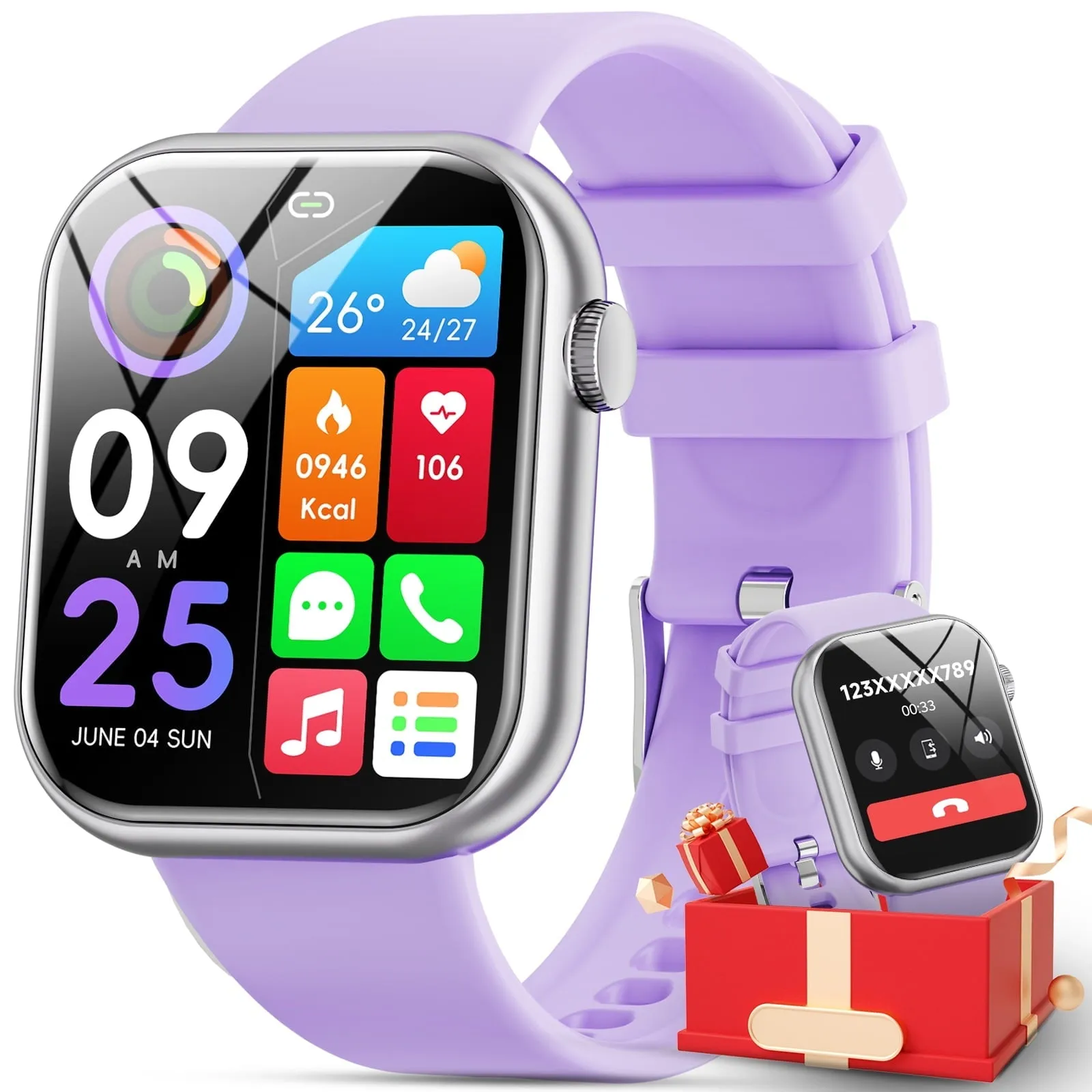 Mingdaln 2024 New 1.85-inch Men Women's Smartwatch with Answer/Make Calls/100 Sports Modes/Message Reminder, IP67 Waterproof Fitness Tracker for Android Iphone Devices（Perfect for Holiday Gifts）