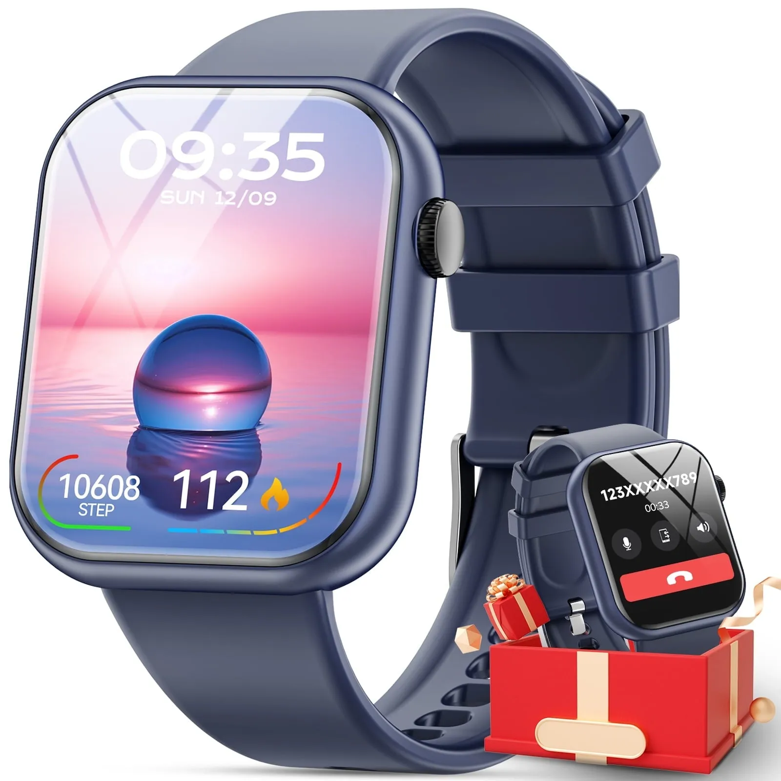 Mingdaln 2024 New 1.85-inch Men Women's Smartwatch with Answer/Make Calls/100 Sports Modes/Message Reminder, IP67 Waterproof Fitness Tracker for Android Iphone Devices（Perfect for Holiday Gifts）