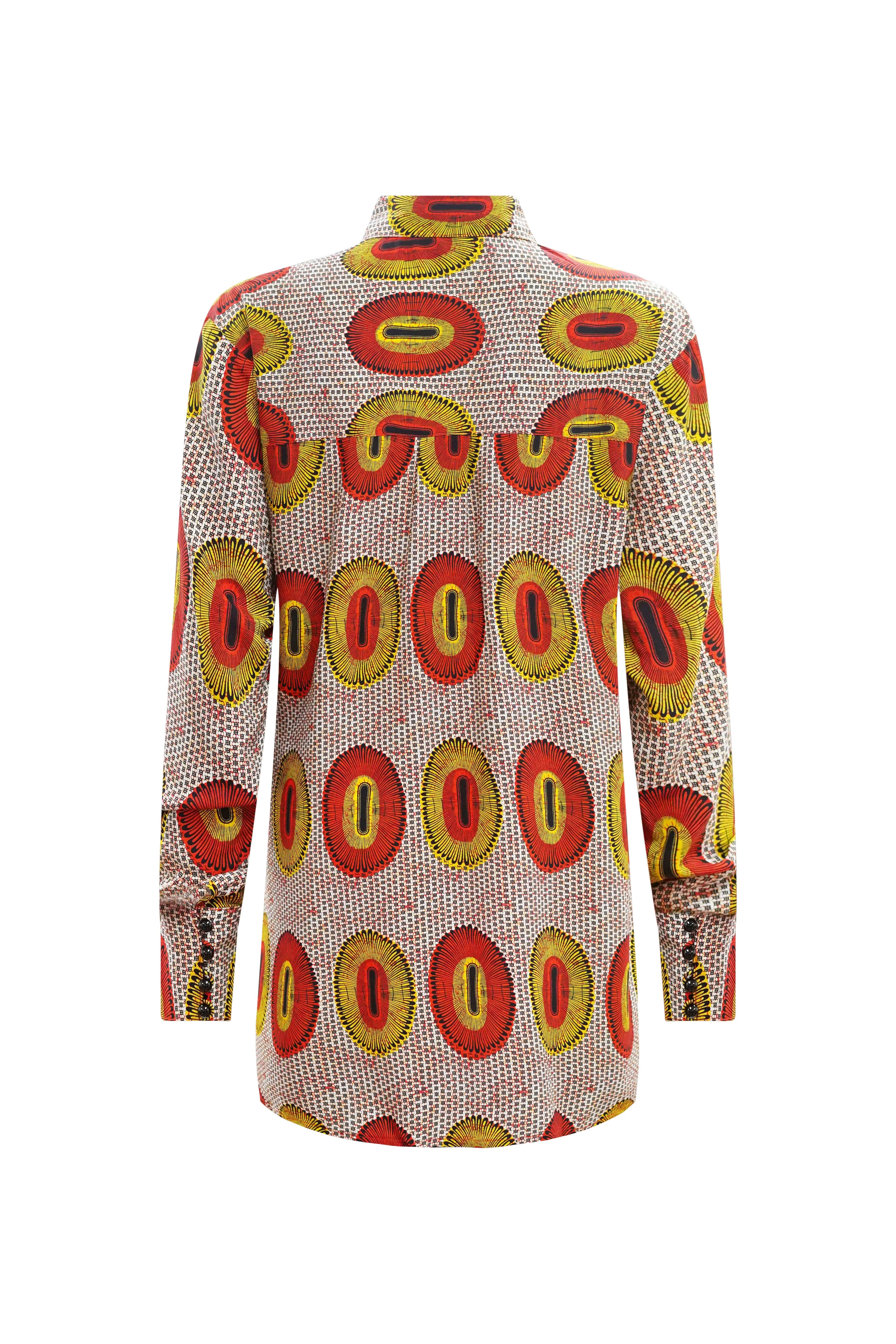 Morowa Oversized Shirt - Orange Yellow Rhythmic Spirits Print | ILC OA OG