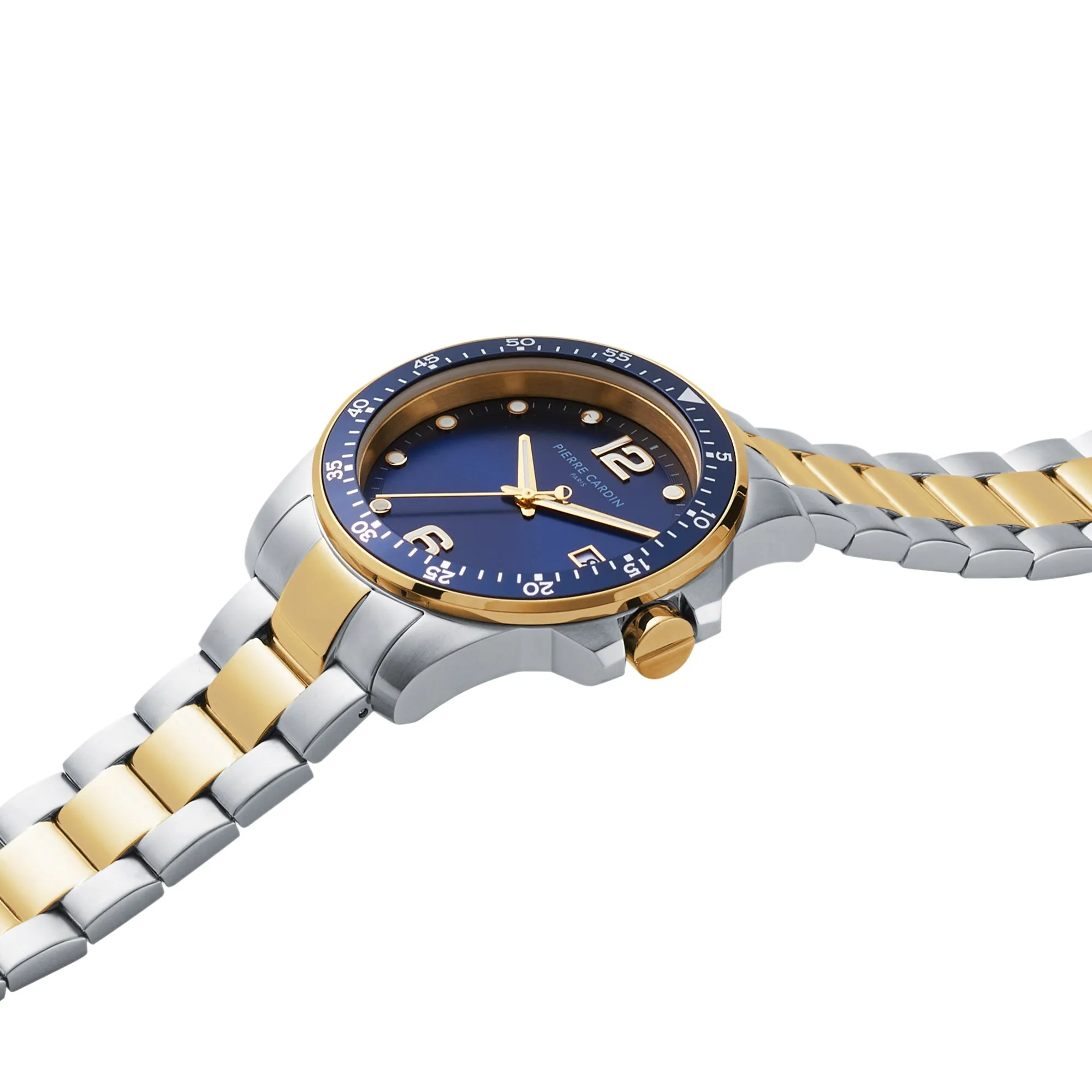 Nation Éclat Two Tone Steel and Gold Watch with Dark Blue Dial