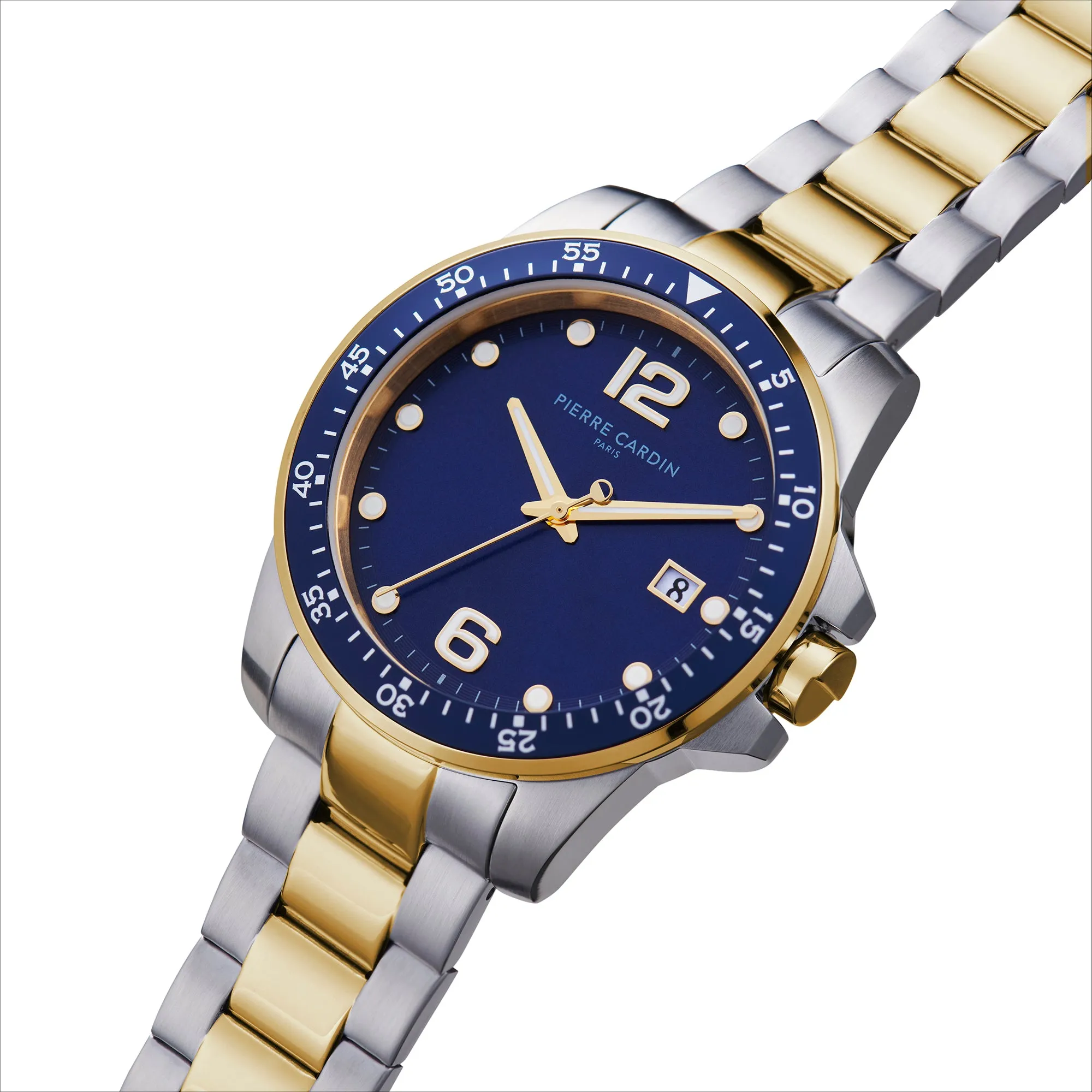 Nation Éclat Two Tone Steel and Gold Watch with Dark Blue Dial