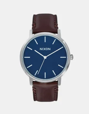 Nixon Porter Leather Watch - Navy/Brown