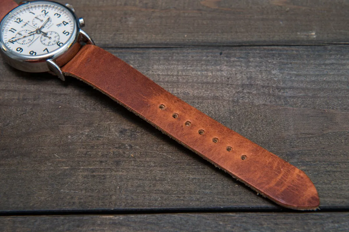 One-piece military watch band, Horween Dublin Cognac leather watch strap