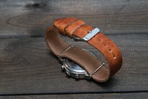 One-piece military watch band, Horween Dublin Cognac leather watch strap