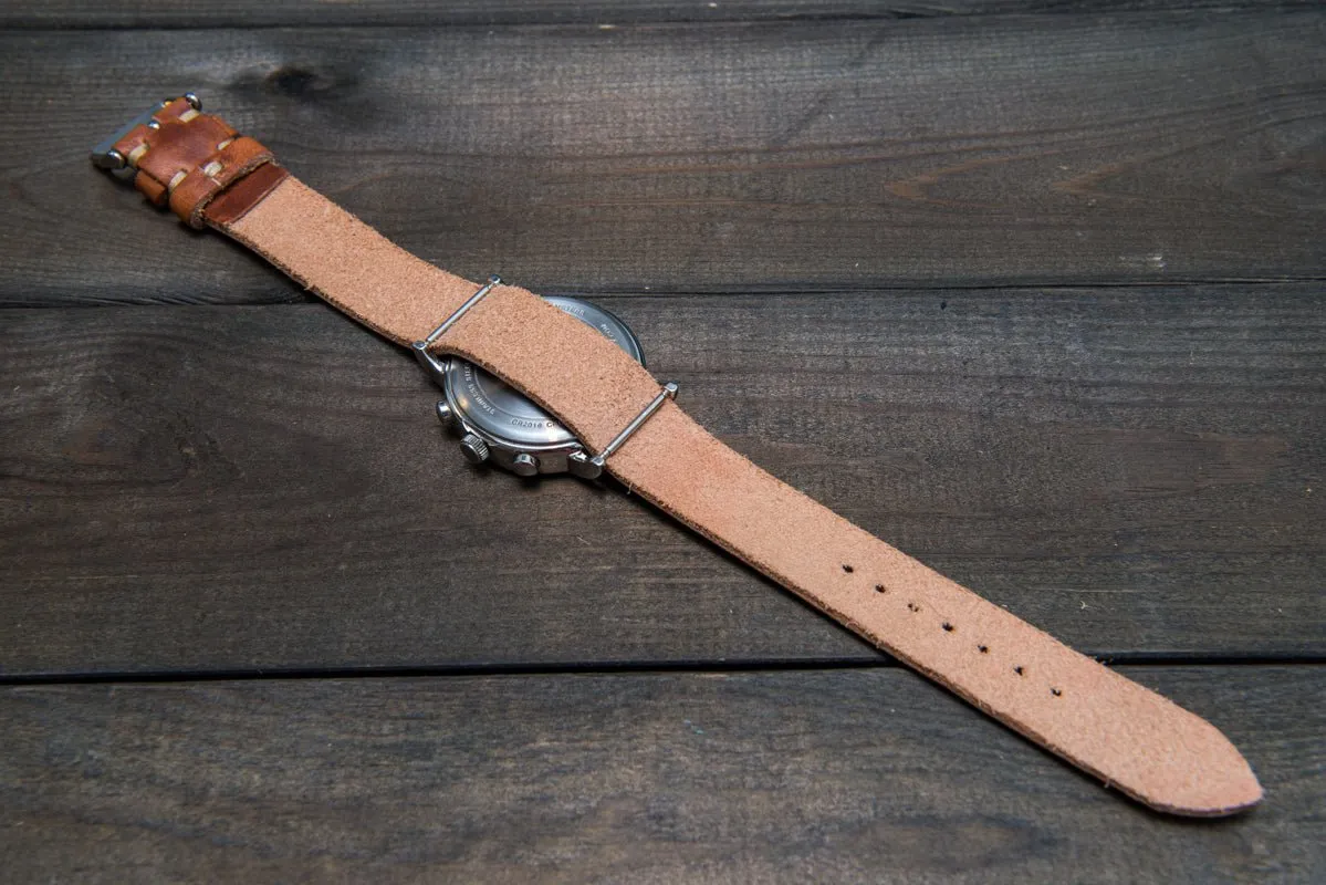 One-piece military watch band, Horween Dublin Cognac leather watch strap